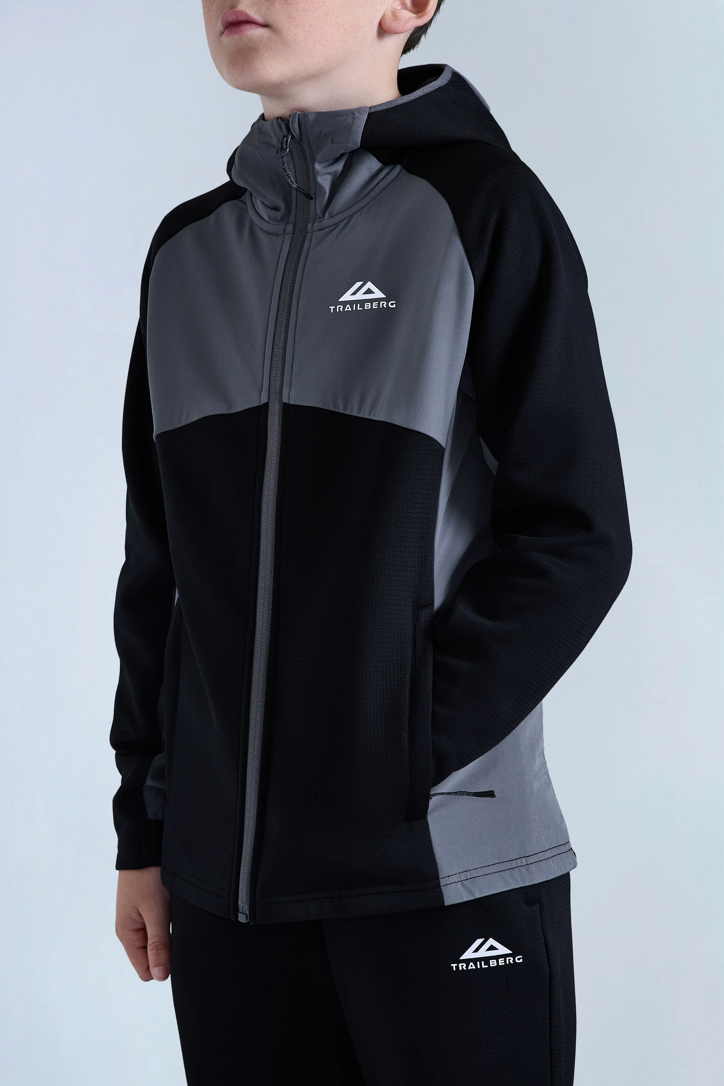 Boys Ice Gridded Fleece Hood - Black/Urban Smoke - Image 3