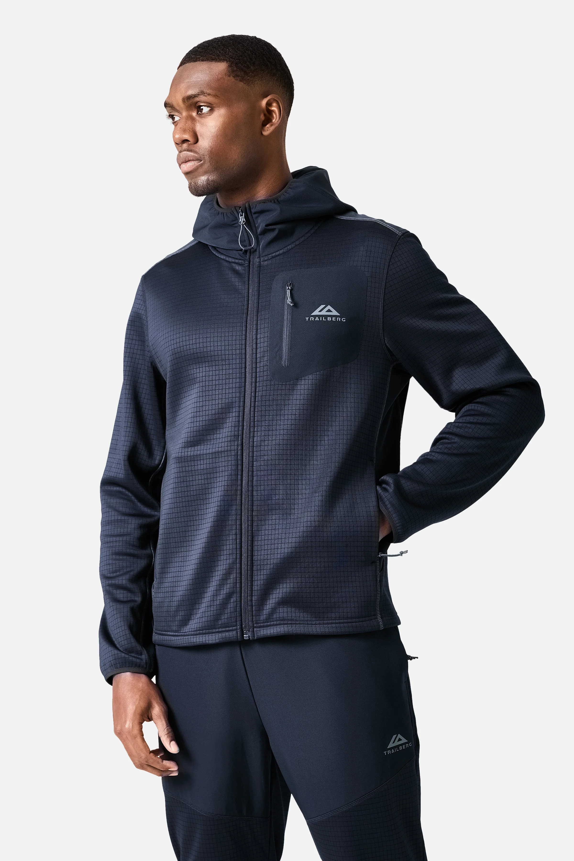District Gridded Fleece Tracksuit - Deep Ocean/Storm Grey - Image 6