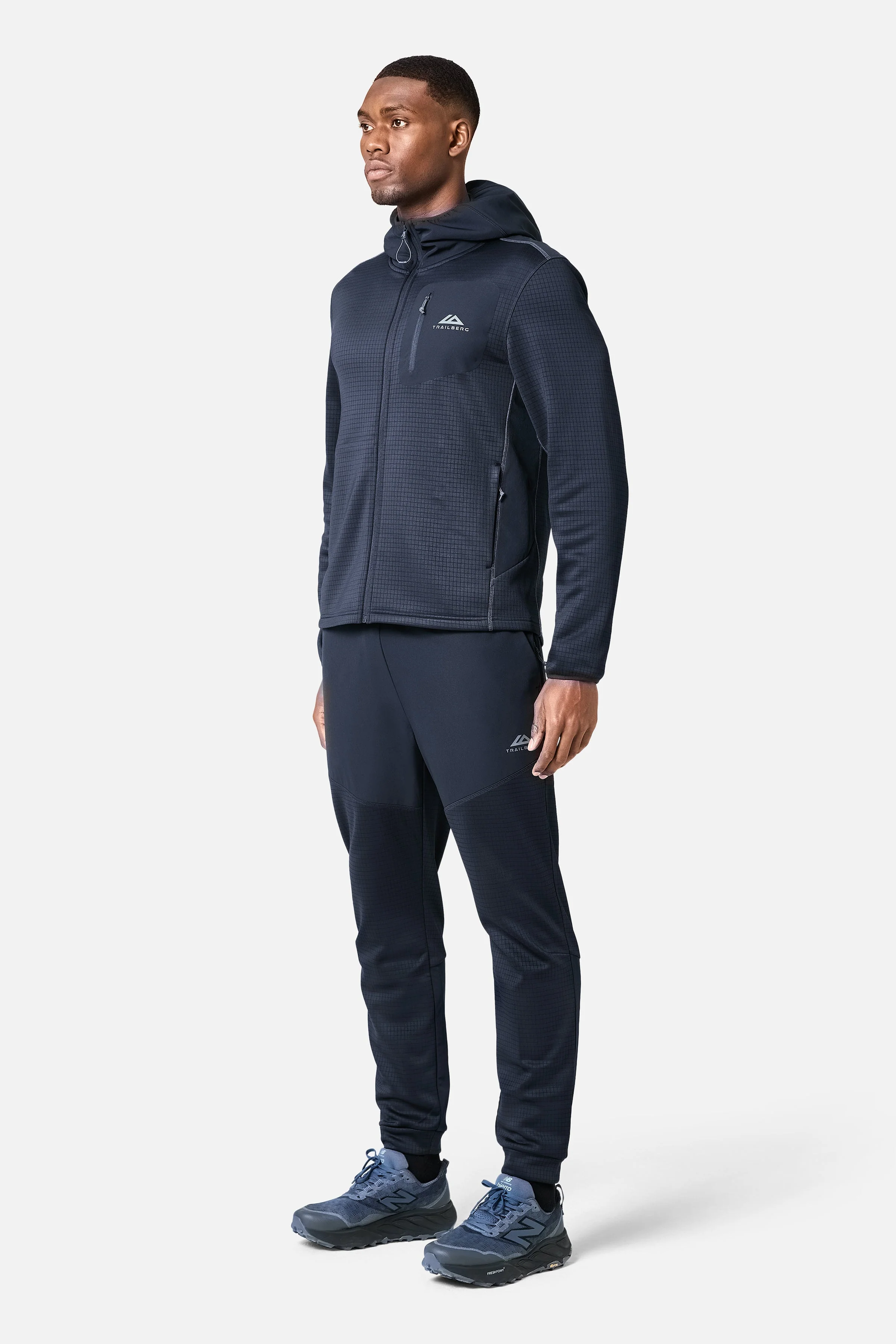 District Gridded Fleece Hood - Deep Ocean/Storm Grey - Image 4